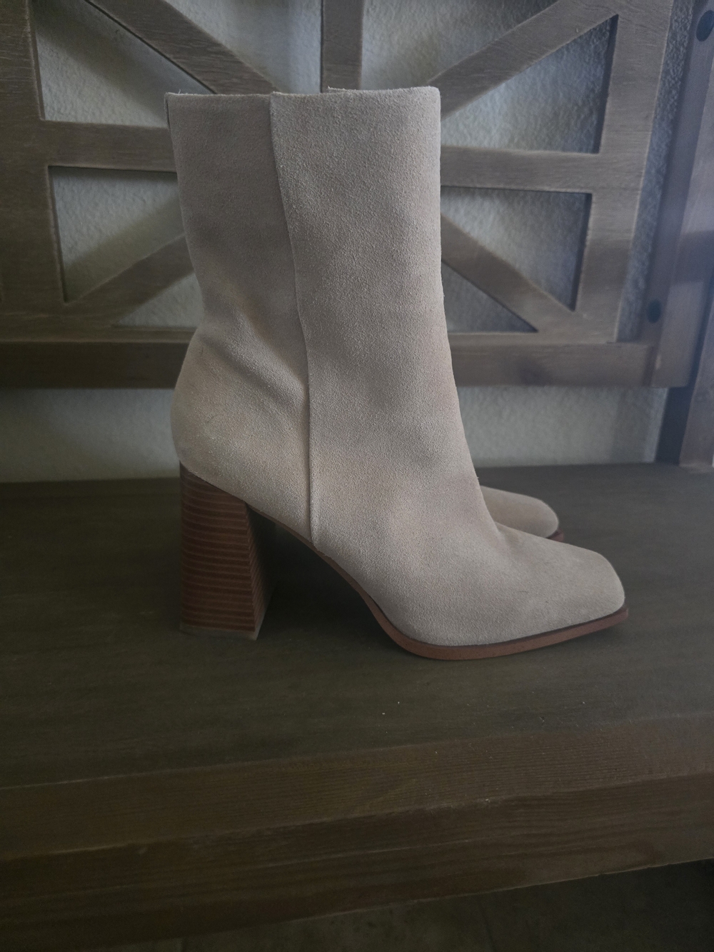 Sam Edelman Beige Suede Block Heel Ankle Boots